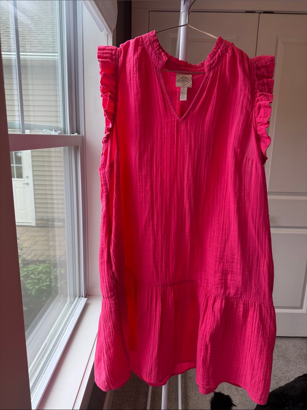 St John’s Bay  Pink Ruffle Sleeve V-Neck Dress